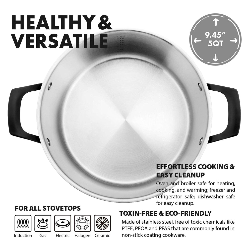 The Marquina Collection Full-Clad Tri-Ply Stainless Steel Casserole Pot - 5 Quart - GrandTies