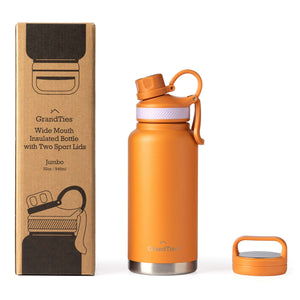 Insulated Travel Water Bottle with Two Stylish Ergonomic Handle Lids 32oz/946ml - Carrot - Grandties