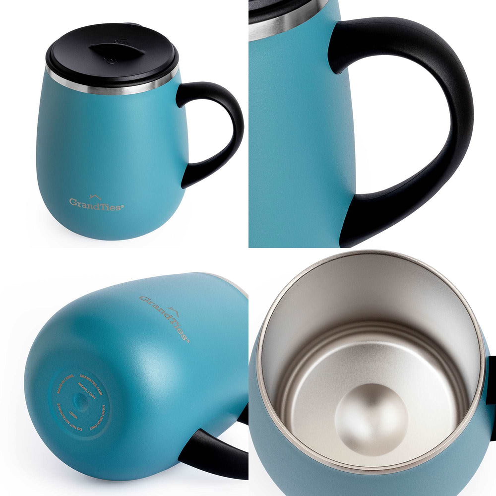 Insulated Coffee Mug with Sliding Lid 16oz/460ml (Grande) - Atlantis Blue - Grandties
