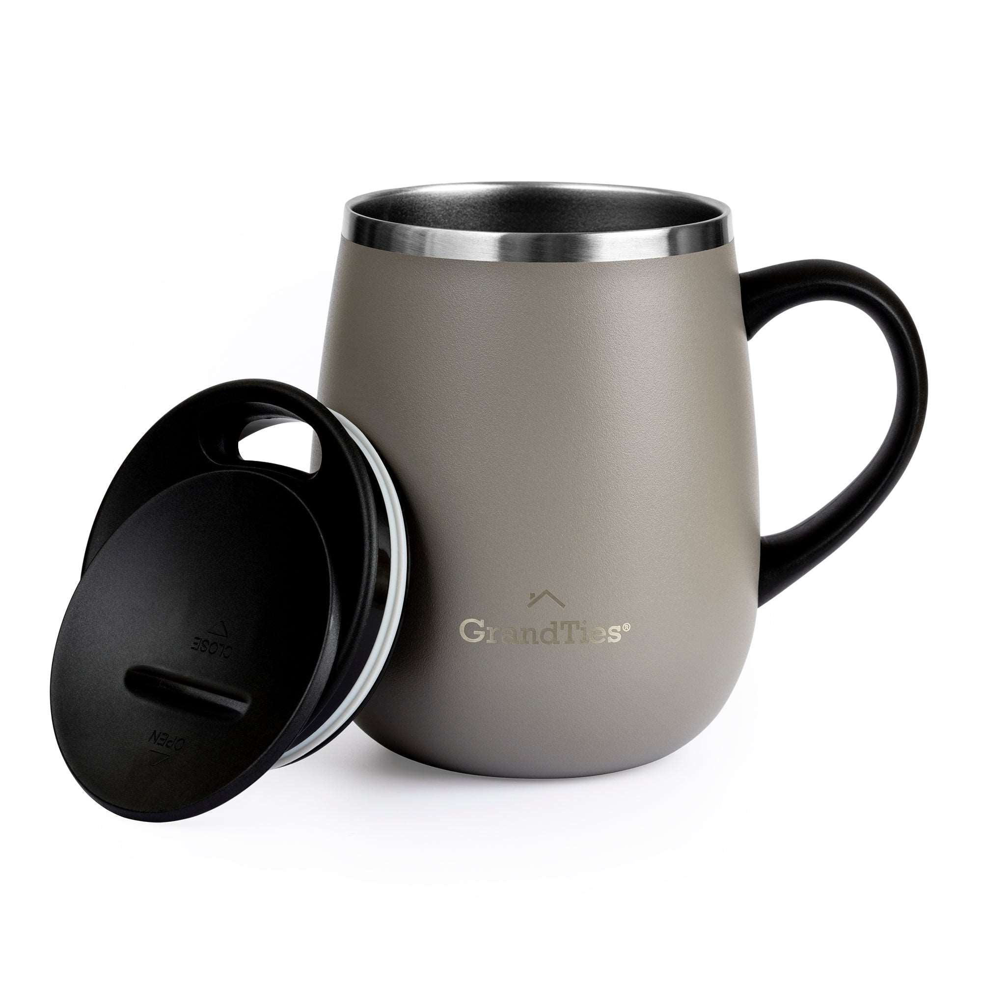 GrandTies | 16oz Insulated Coffee Mug with Sliding Lid | Stylish