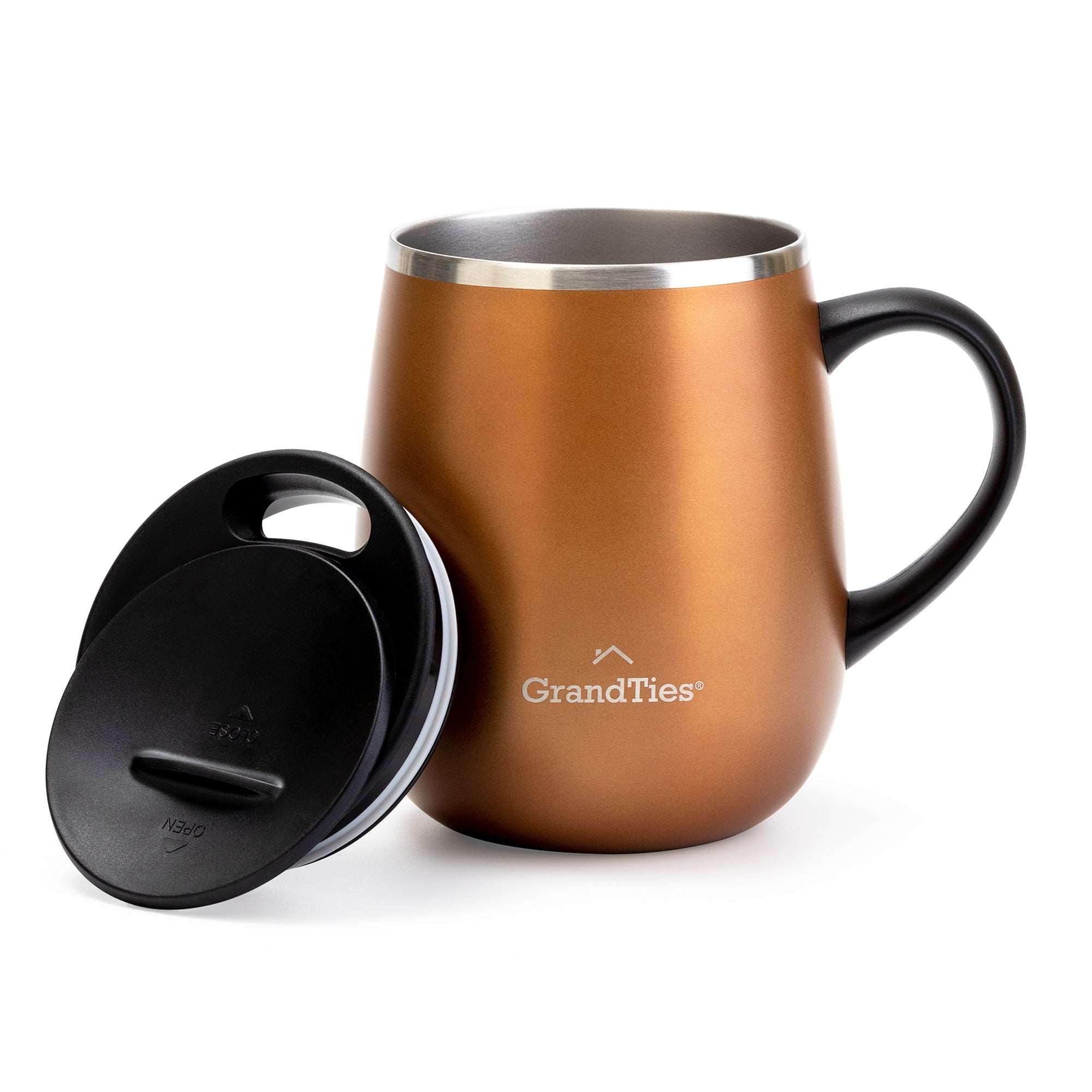 GrandTies | 16oz Insulated Coffee Mug with Sliding Lid | Stylish