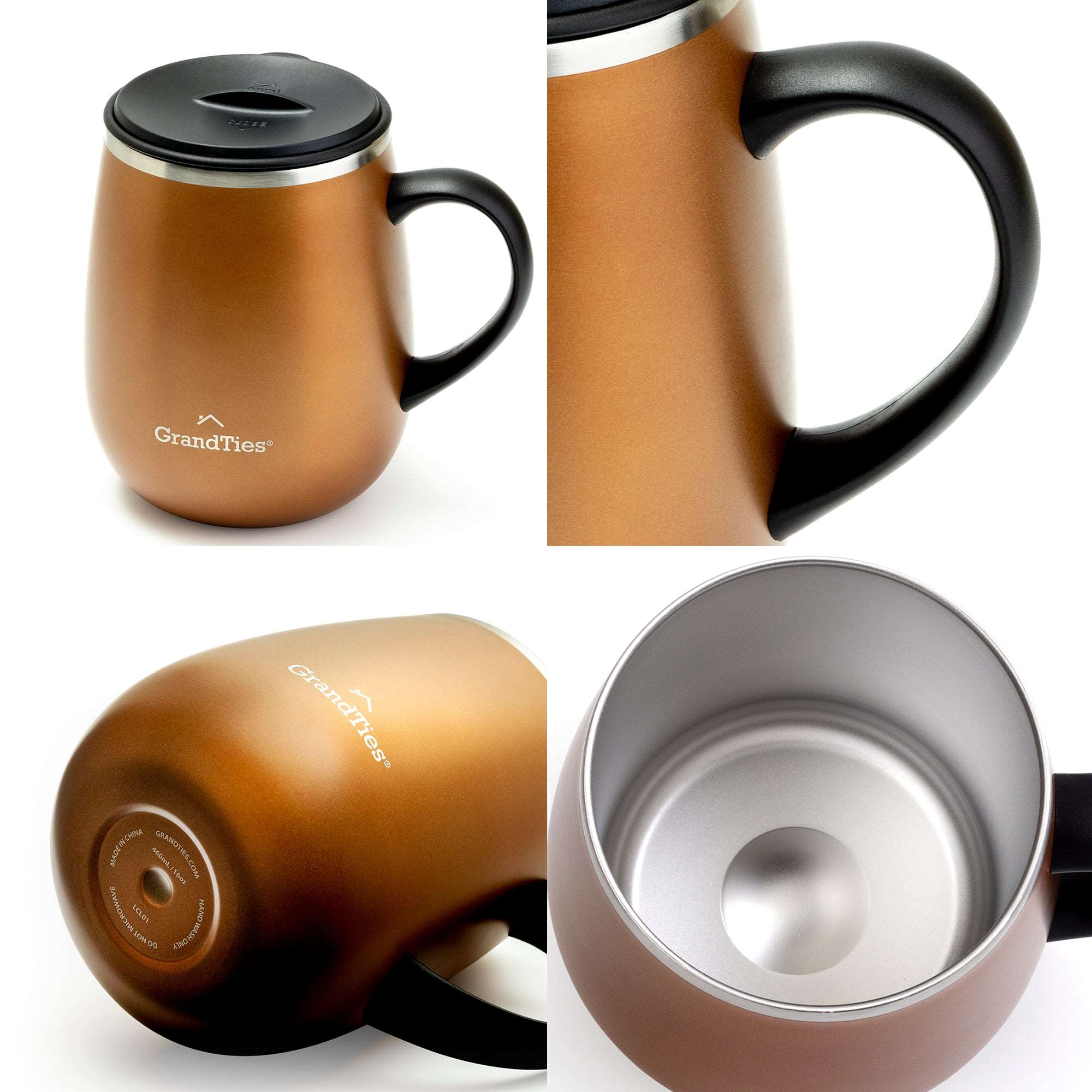 GrandTies | 16oz Insulated Coffee Mug with Sliding Lid | Stylish