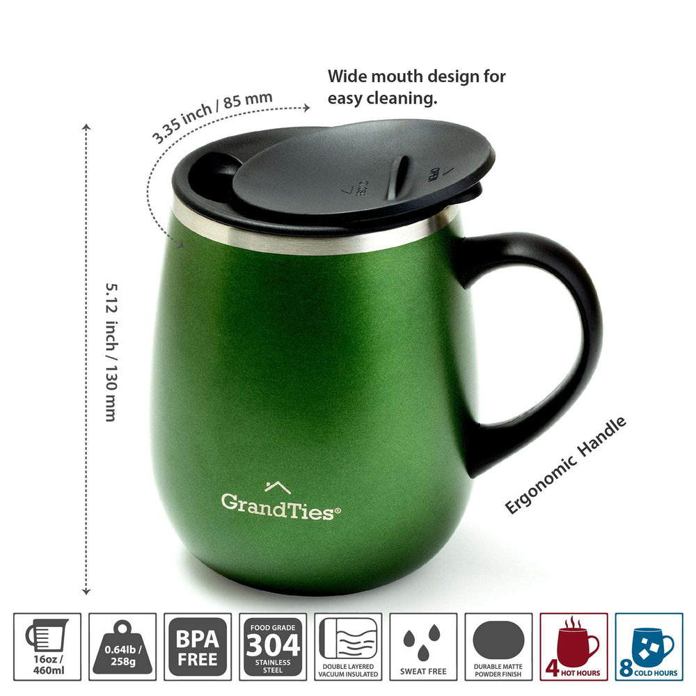 Insulated Coffee Mug with Sliding Lid 16oz/460ml (Grande) - Emerald Green Metallic - Grandties