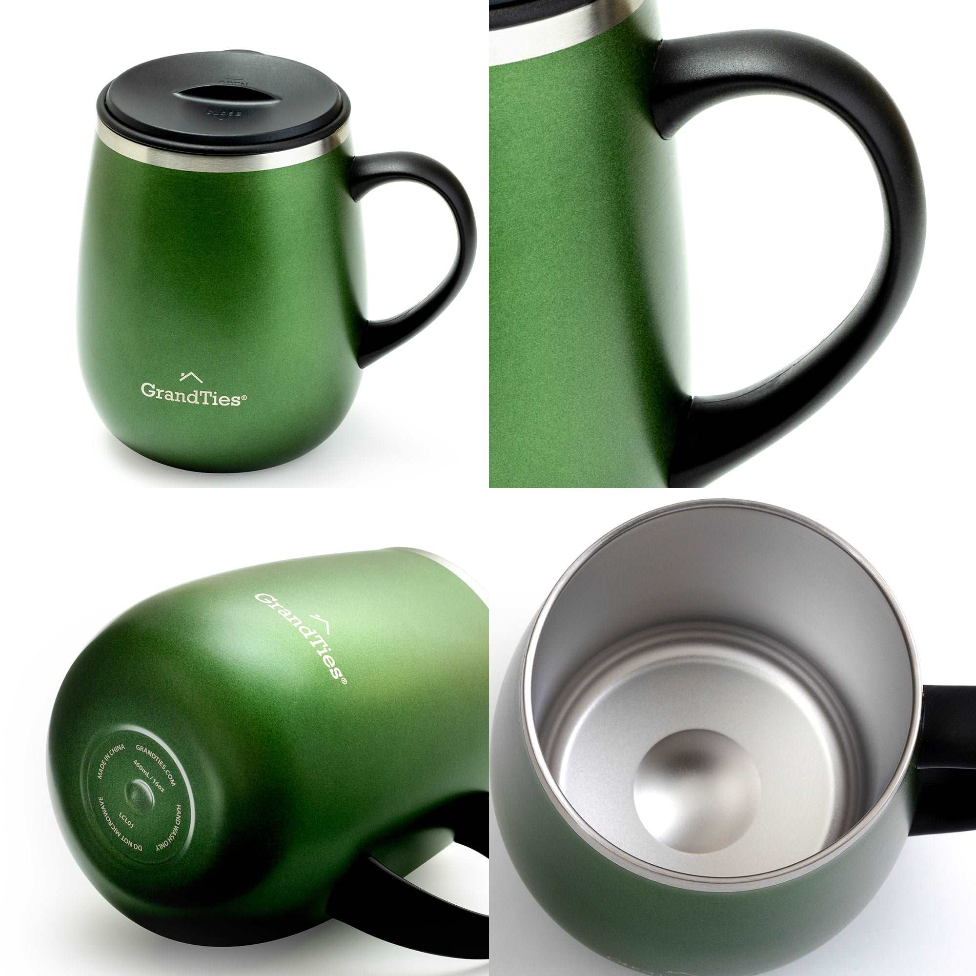 GrandTies | 16oz Insulated Coffee Mug with Sliding Lid | Stylish