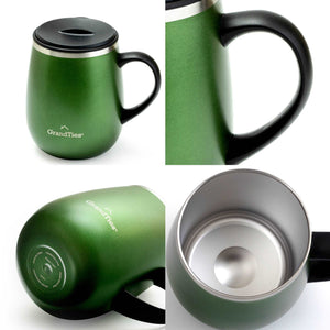 Insulated Coffee Mug with Sliding Lid 16oz/460ml (Grande) - Emerald Green Metallic - Grandties