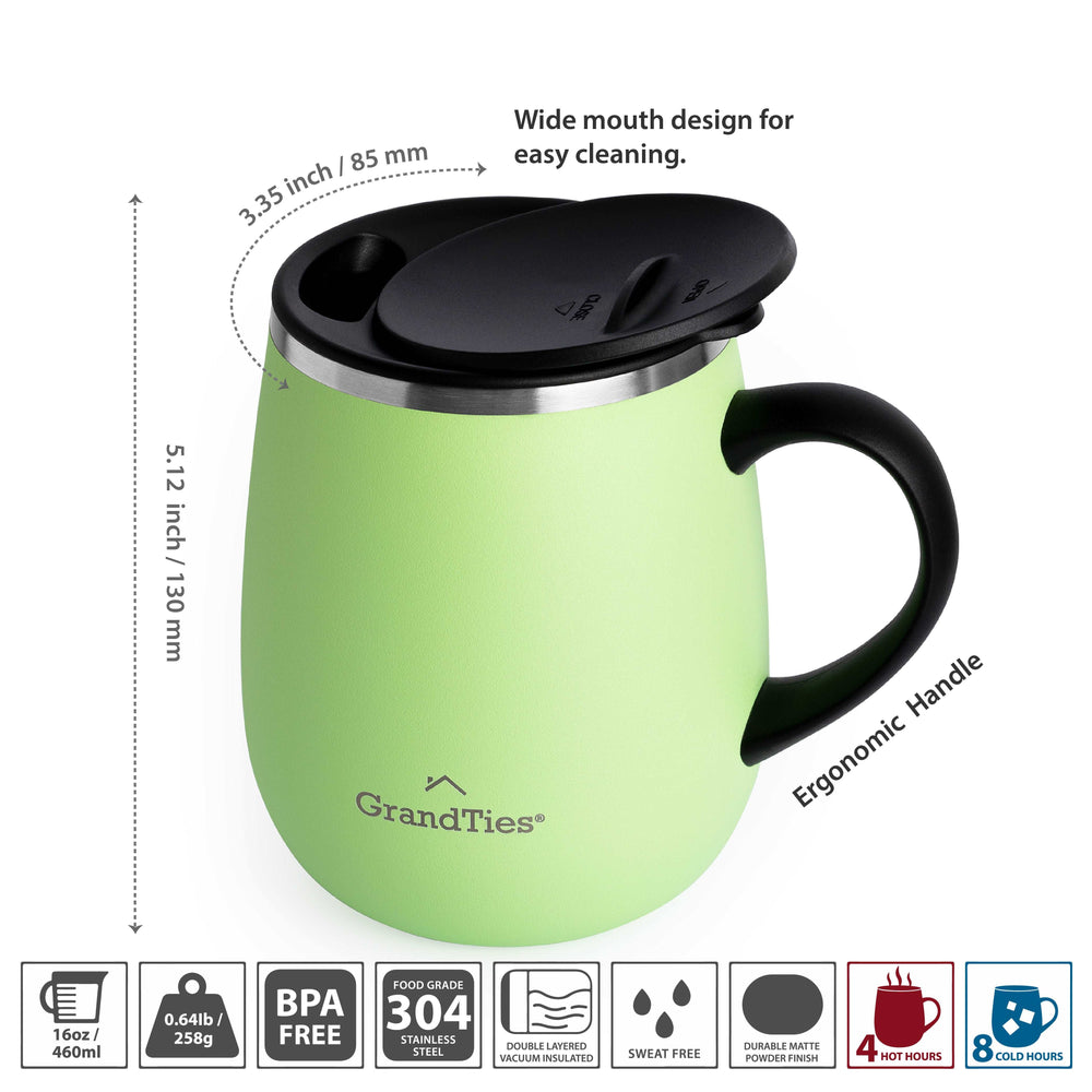 Insulated Coffee Mug with Sliding Lid 16oz/460ml (Grande) - Fresh Mint - Grandties