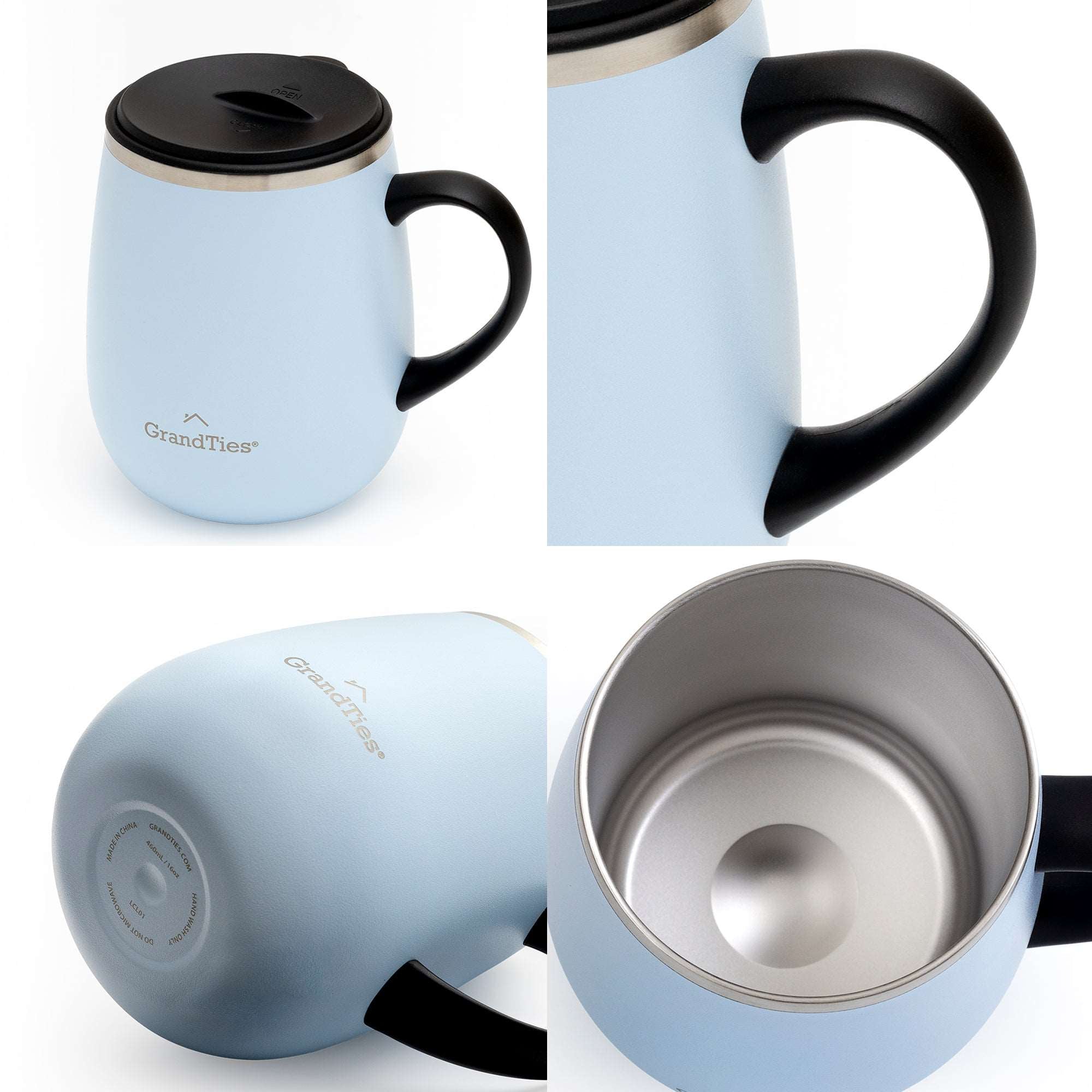 GrandTies | 16oz Insulated Coffee Mug with Sliding Lid | Stylish