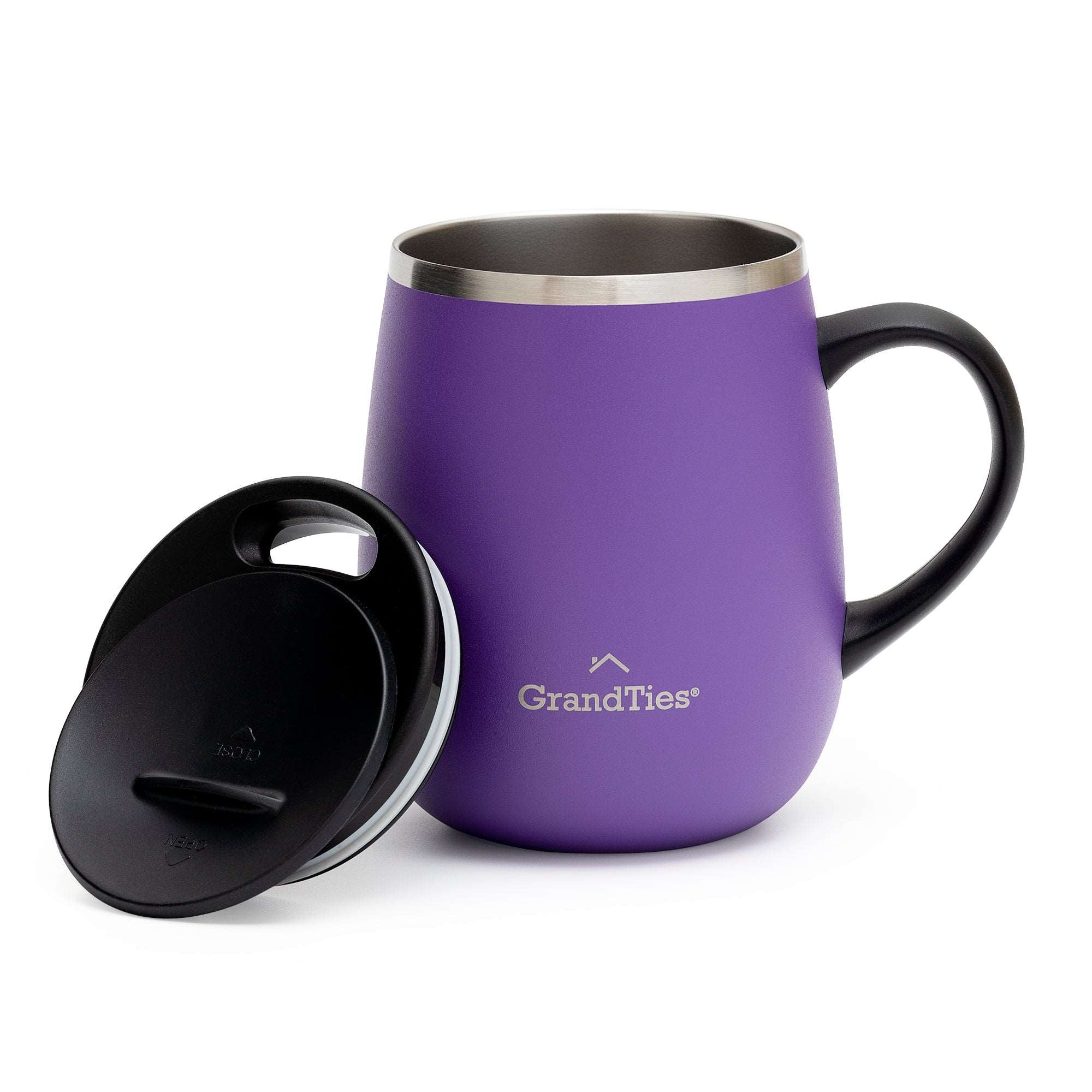 GrandTies | 16oz Insulated Coffee Mug with Sliding Lid | Stylish