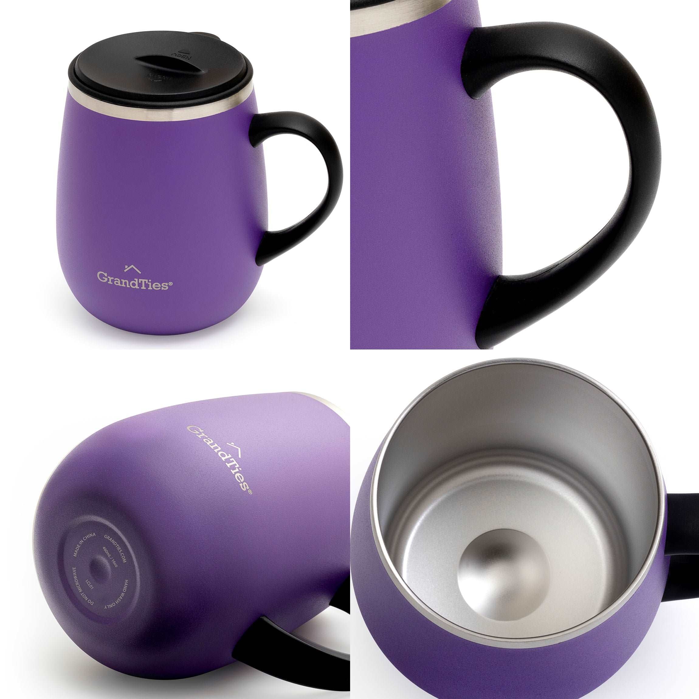LOOSEフィット タッパー M/L グレー/パープル GrandTies | 16oz Insulated Coffee Mug with Sliding Lid | Stylish
