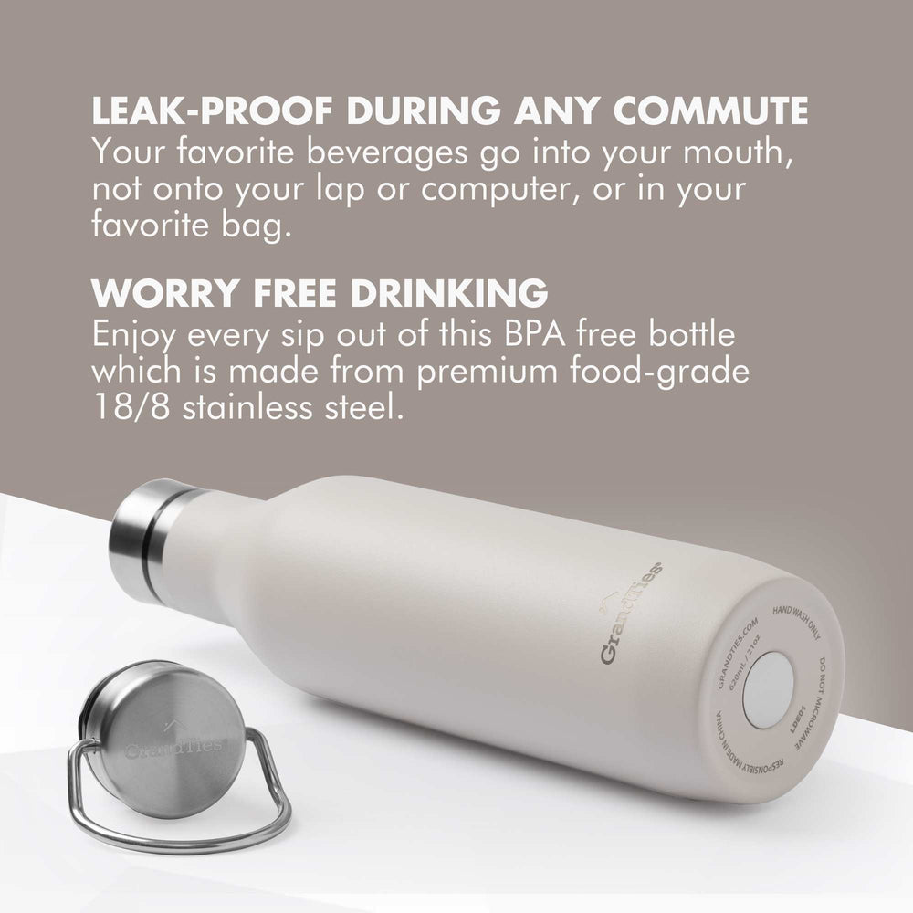 Traveler Collection Insulated Water Bottle with Two Lids 21oz/620ml - Pearl White - Grandties