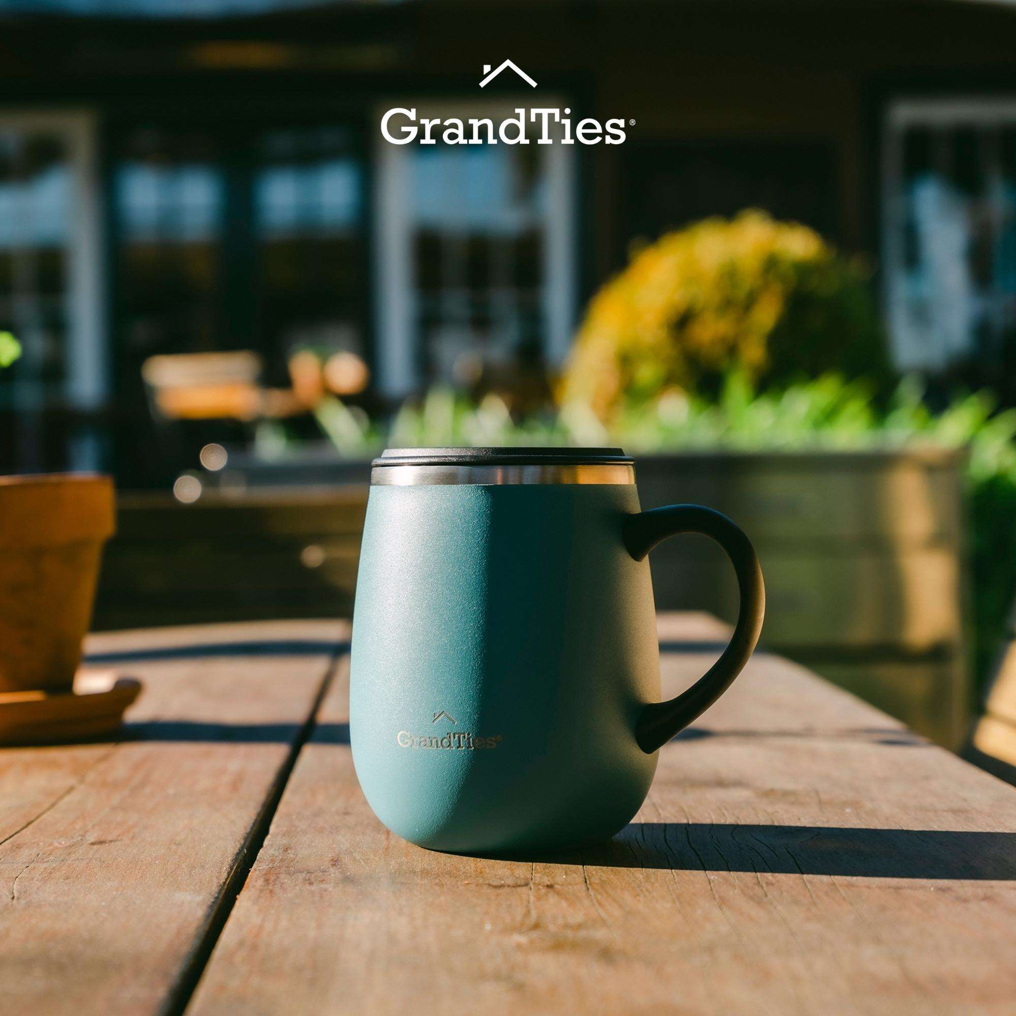 GrandTies | 16oz Insulated Coffee Mug with Sliding Lid | Stylish