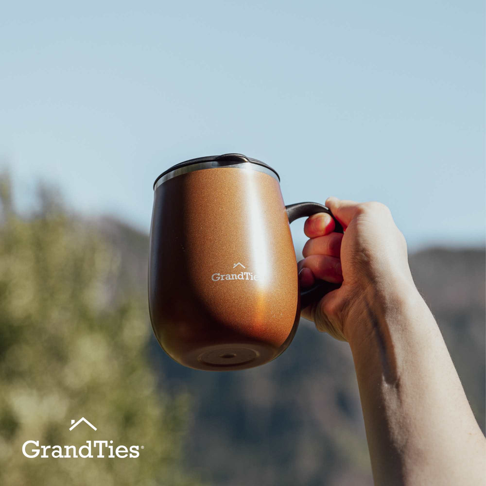 Insulated Coffee Mug with Sliding Lid 16oz/460ml (Grande) - Cognac Metallic - Grandties