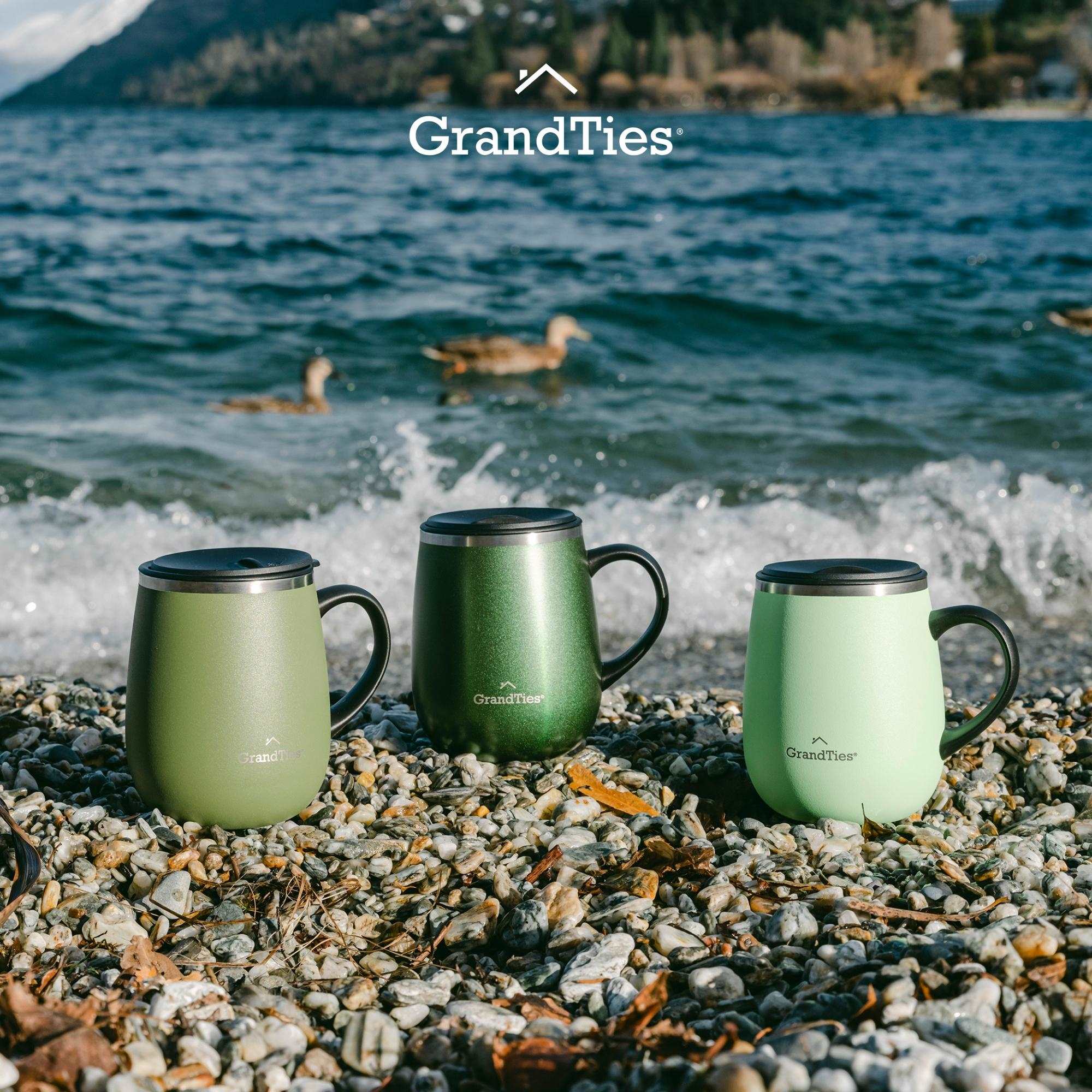 GrandTies | 16oz Insulated Coffee Mug with Sliding Lid | Stylish