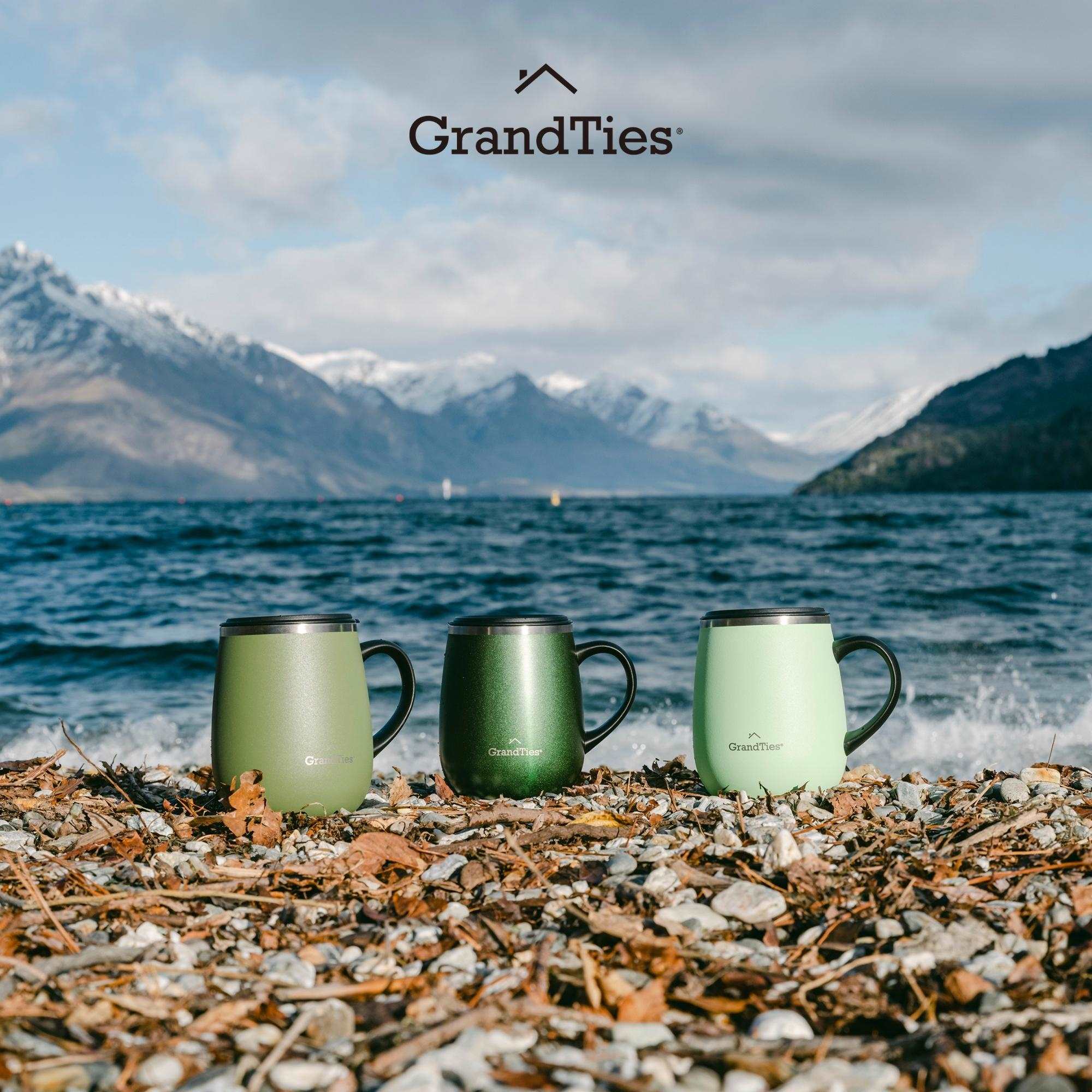 GrandTies | 16oz Insulated Coffee Mug with Sliding Lid | Stylish