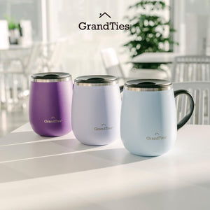 GrandTies Insulated Coffee Mug with Handle - Sliding Lid for