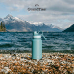 Insulated Travel Water Bottle with Two Stylish Ergonomic Handle Lids 32oz/946ml - Atlantis Blue - Grandties