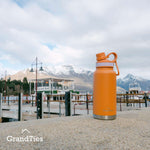 Insulated Travel Water Bottle with Two Stylish Ergonomic Handle Lids 32oz/946ml - Carrot - Grandties