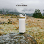 Insulated Travel Water Bottle with Two Stylish Ergonomic Handle Lids 32oz/946ml - Ivory White - Grandties