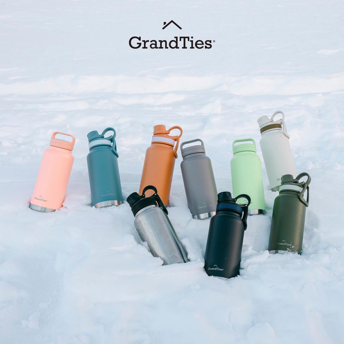 Insulated Travel Water Bottle with Two Stylish Ergonomic Handle Lids 32oz/946ml - Ivory White - Grandties