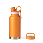 Insulated Travel Water Bottle with Two Stylish Ergonomic Handle Lids 32oz/946ml - Carrot - Grandties