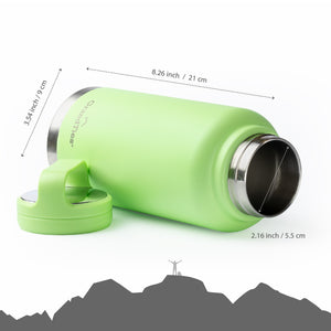 Insulated Travel Water Bottle with Two Stylish Ergonomic Handle Lids 32oz/946ml - Fresh Mint - Grandties