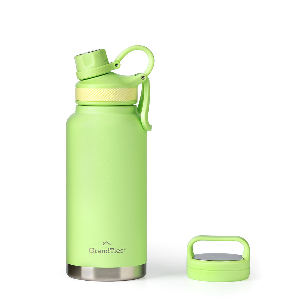 Insulated Travel Water Bottle with Two Stylish Ergonomic Handle Lids 32oz/946ml - Fresh Mint - Grandties