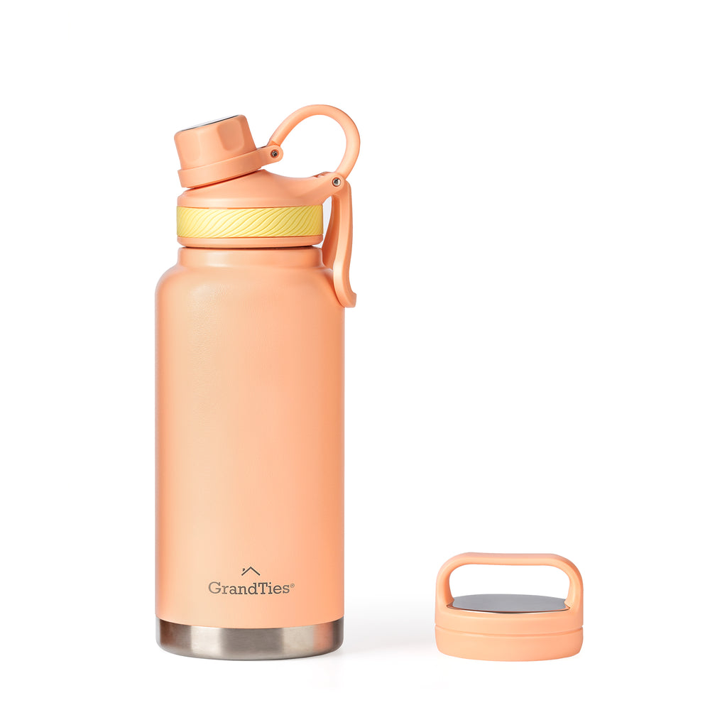 Insulated Travel Water Bottle with Two Stylish Ergonomic Handle Lids 32oz/946ml - Rose Salt - Grandties