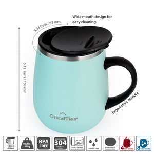 Insulated Coffee Mug with Sliding Lid | 16oz/460ml (Grande) - Powder Green - Grandties