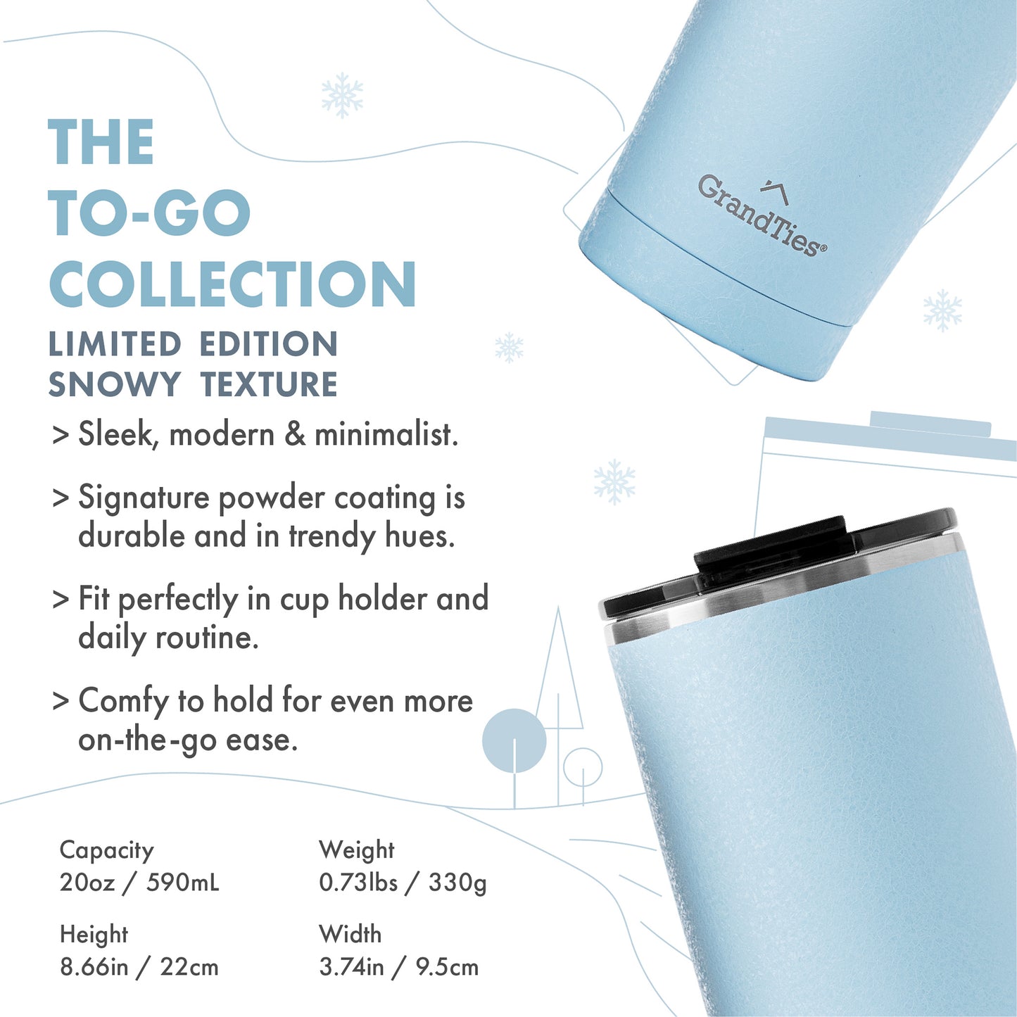Insulated Tumbler with Tritan Lid (Snowy Texture) | 20oz/590ml - Grandties