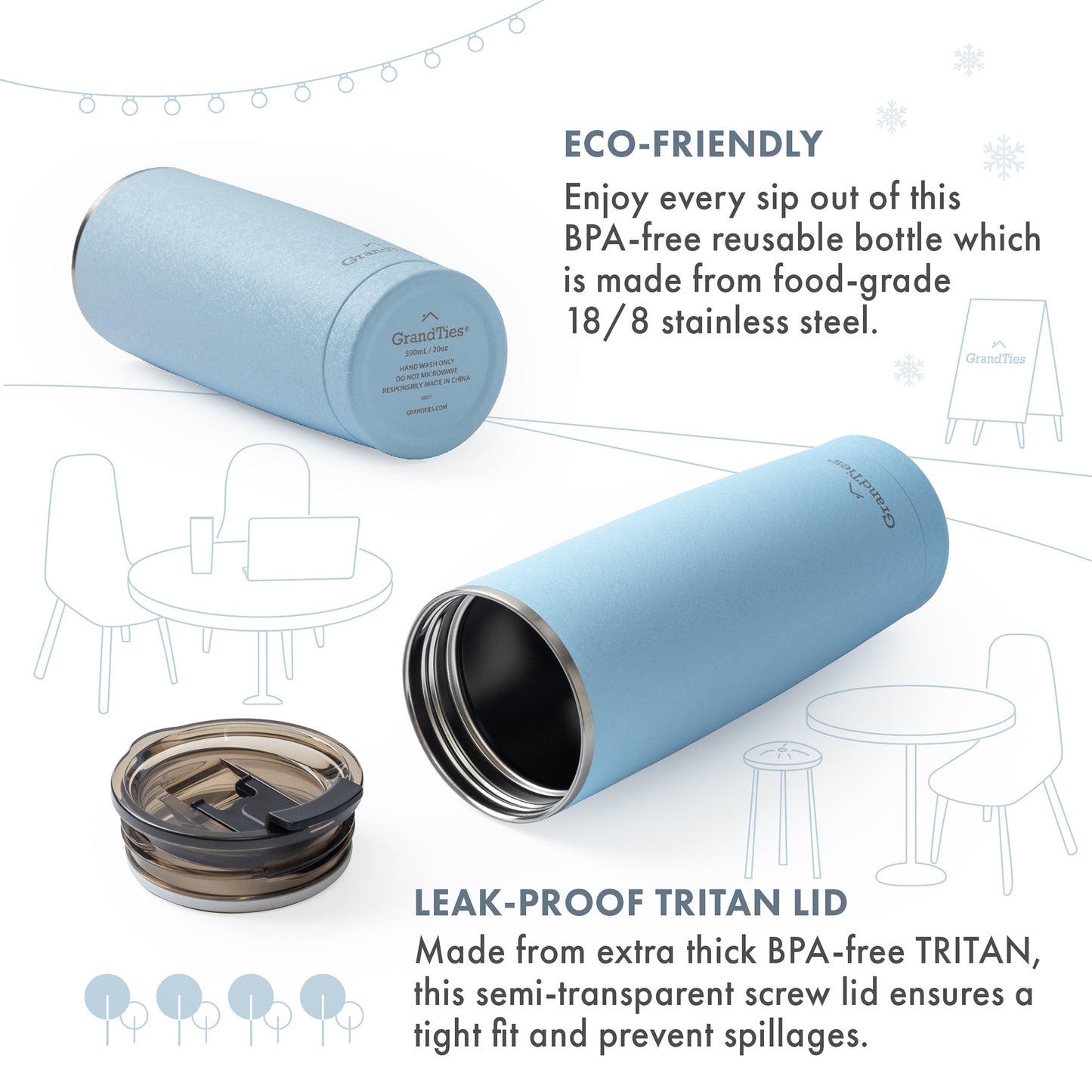 Insulated Tumbler with Tritan Lid (Snowy Texture) | 20oz/590ml - Grandties