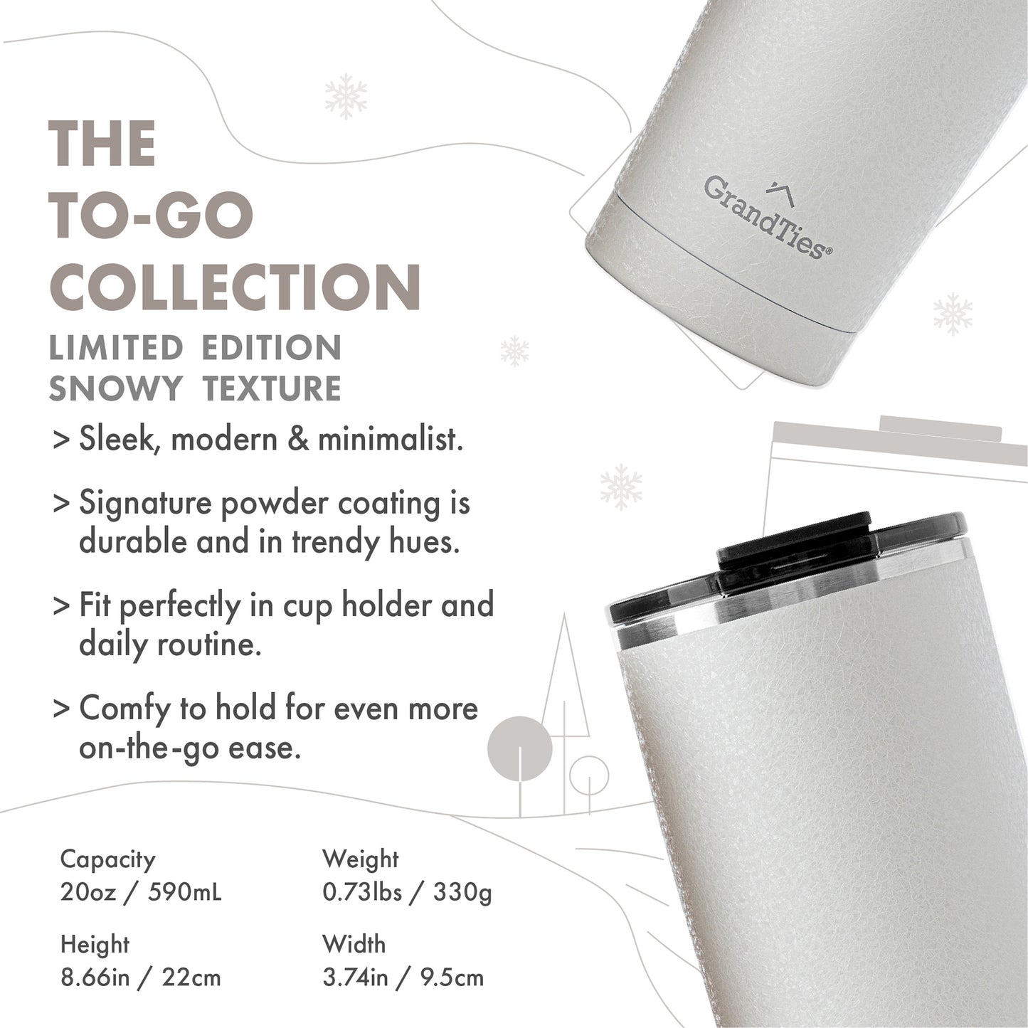 Insulated Tumbler with Tritan Lid (Snowy Texture) | 20oz/590ml - Grandties