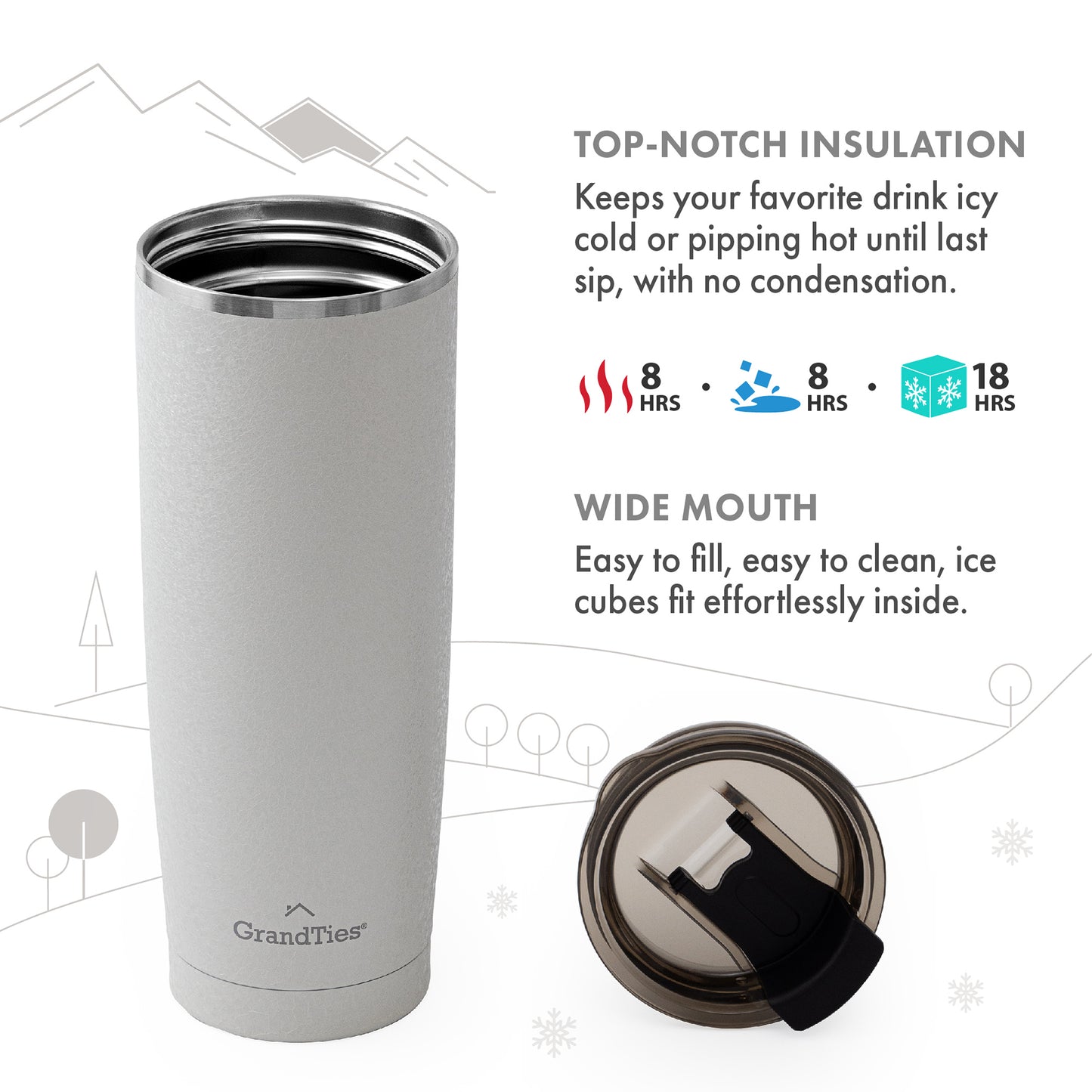 Insulated Tumbler with Tritan Lid (Snowy Texture) | 20oz/590ml - Grandties