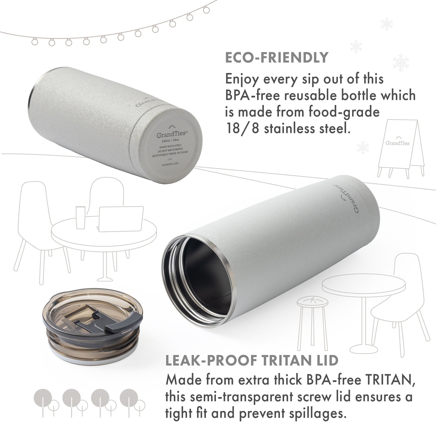 Insulated Tumbler with Tritan Lid (Snowy Texture) | 20oz/590ml - Grandties
