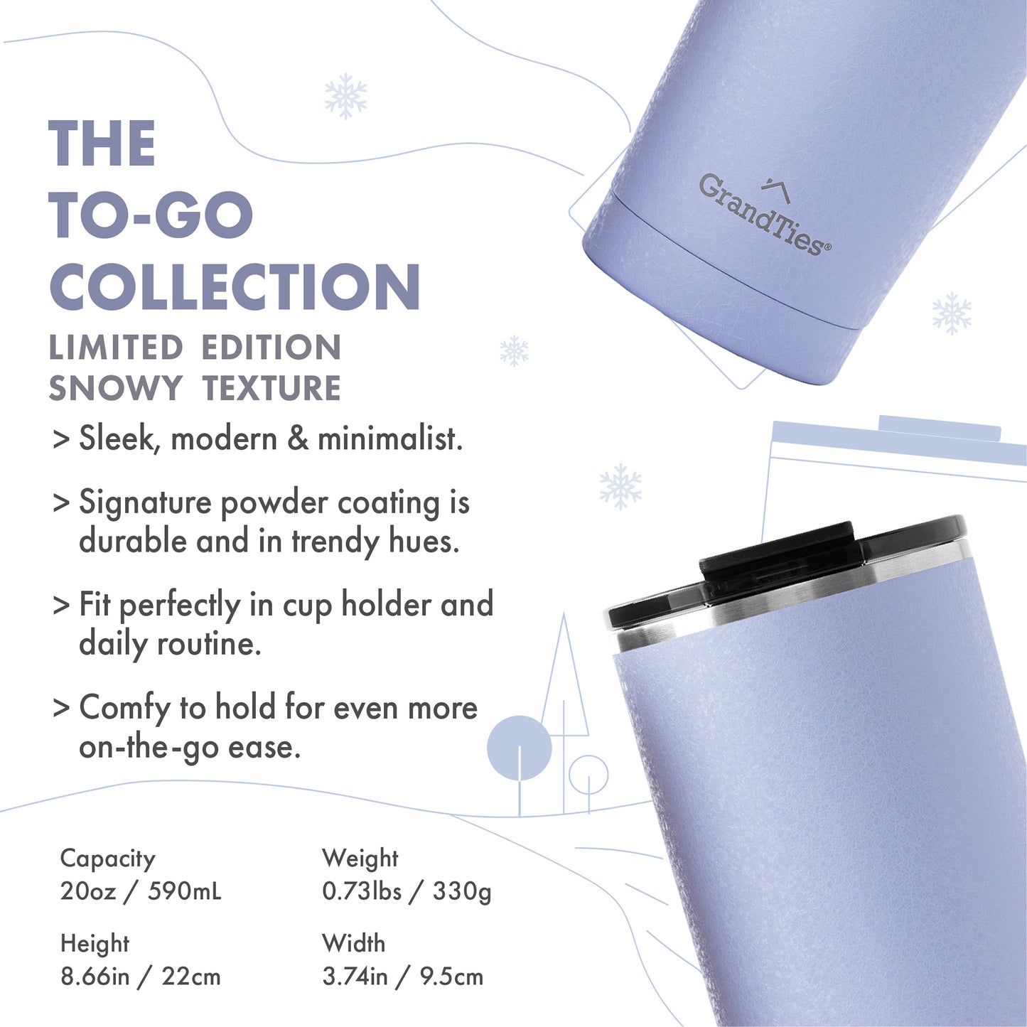 Insulated Tumbler with Tritan Lid (Snowy Texture) | 20oz/590ml - Grandties