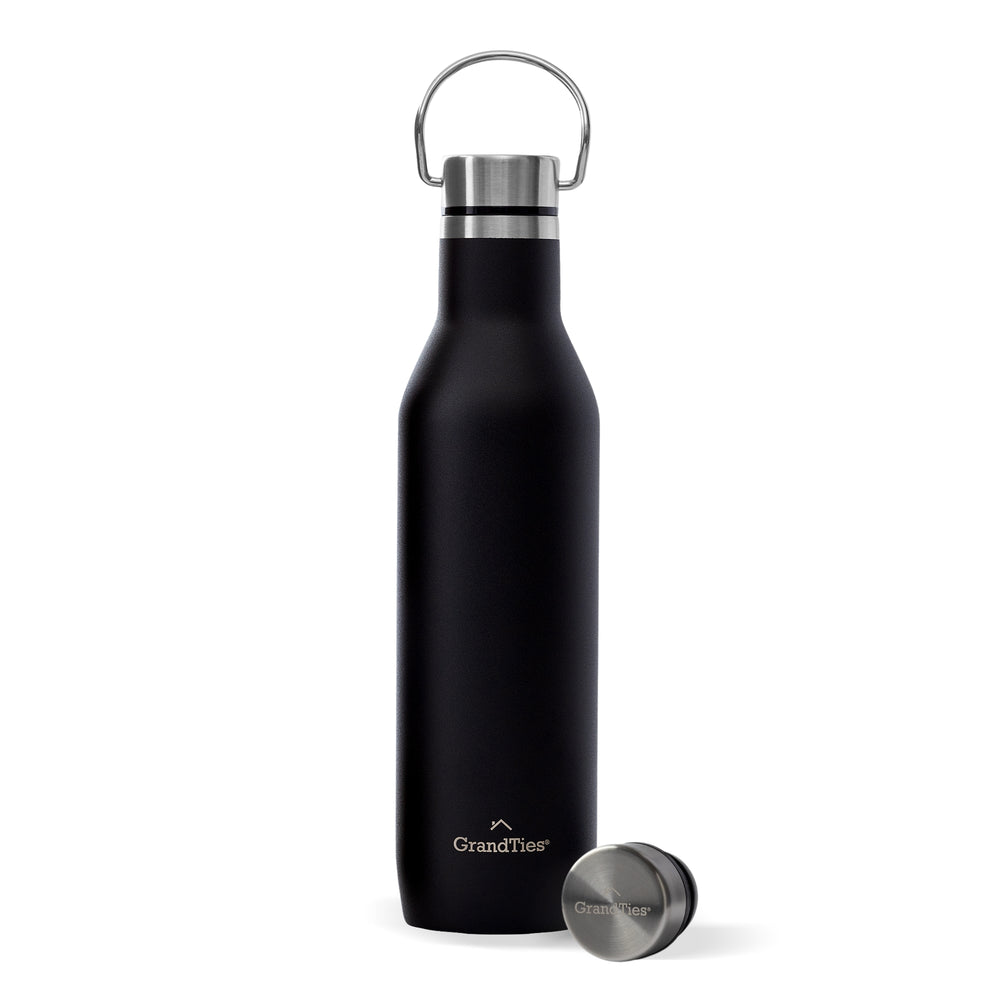 GRANDTIES 24 oz. Midnight Black Travel Water Bottle - Wide Mouth Vacuum  Insulated Water Bottle with 2-Style Lids GT001210701 - The Home Depot