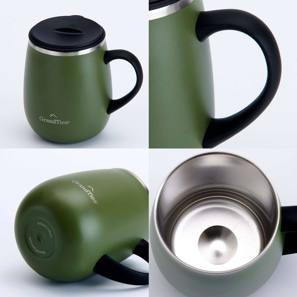 Insulated Coffee Mug with Sliding Lid 16oz/460ml (Grande) - Olive Green - GrandTies