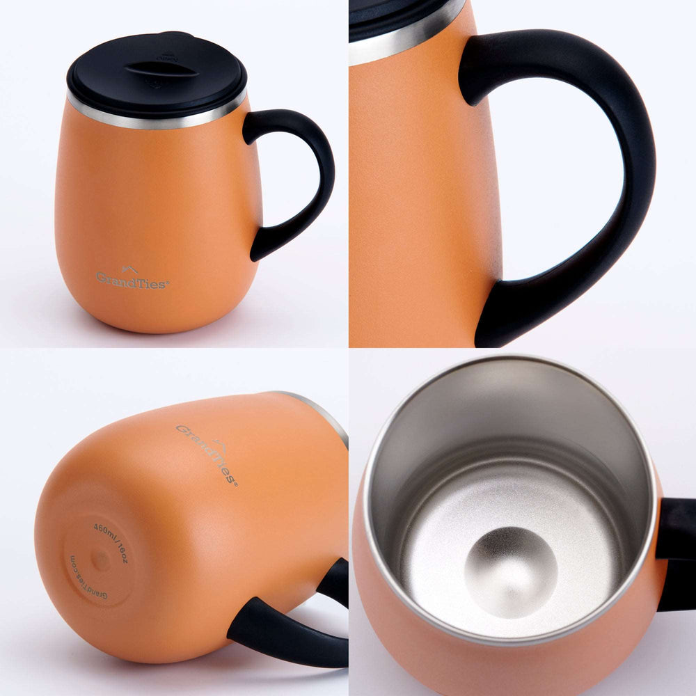 Insulated Coffee Mug with Sliding Lid 16oz/460ml (Grande) - Carrot - GrandTies