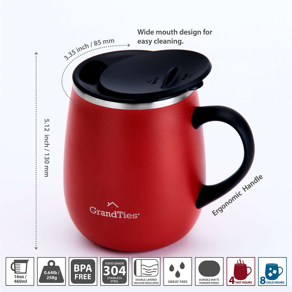 Insulated Coffee Mug with Sliding Lid 16oz/460ml (Grande) - Cranberry - GrandTies