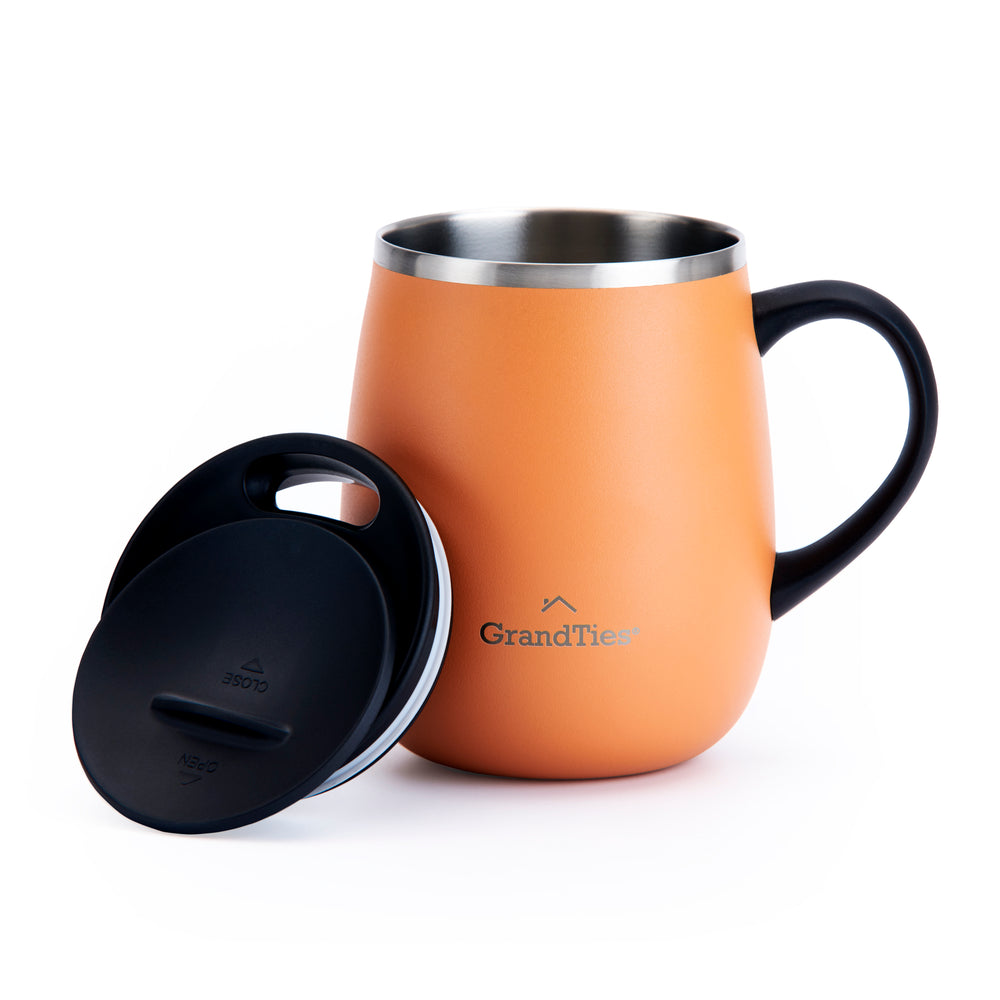 GrandTies Insulated Coffee Mug with Handle - Sliding Lid for