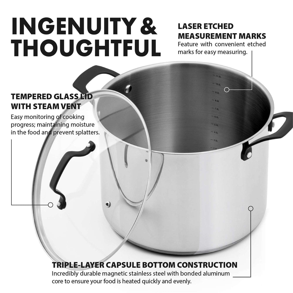 The Marquina Collection Tri-Ply Stainless Steel Stock Pot - 12 Quart - GrandTies